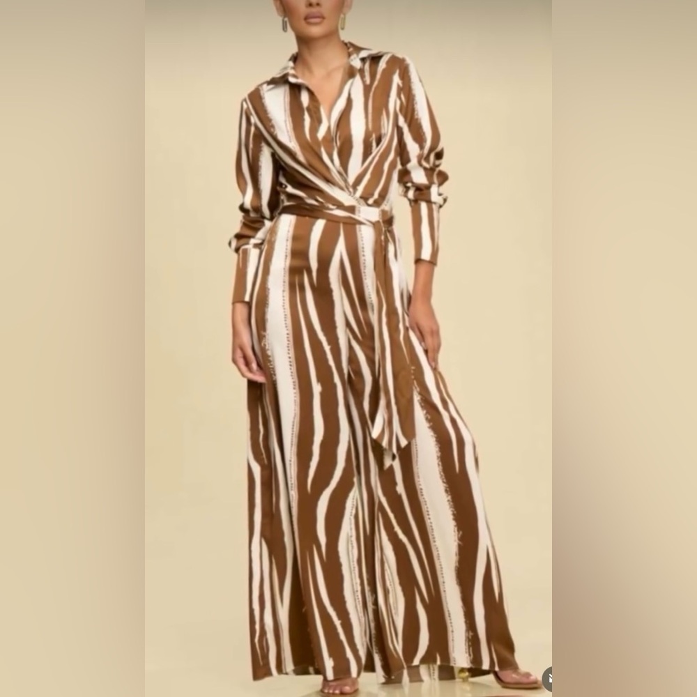 Brown and White Striped Jumpsuit